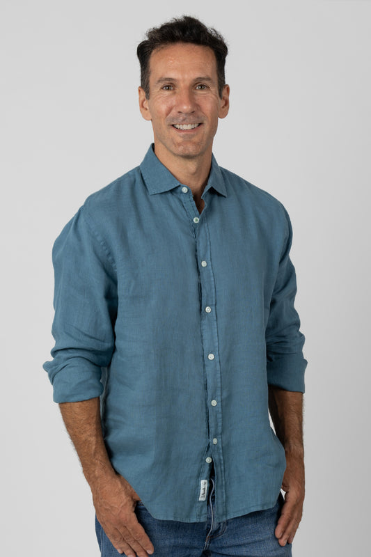 CAMISA LINO M/L Azul Egeo