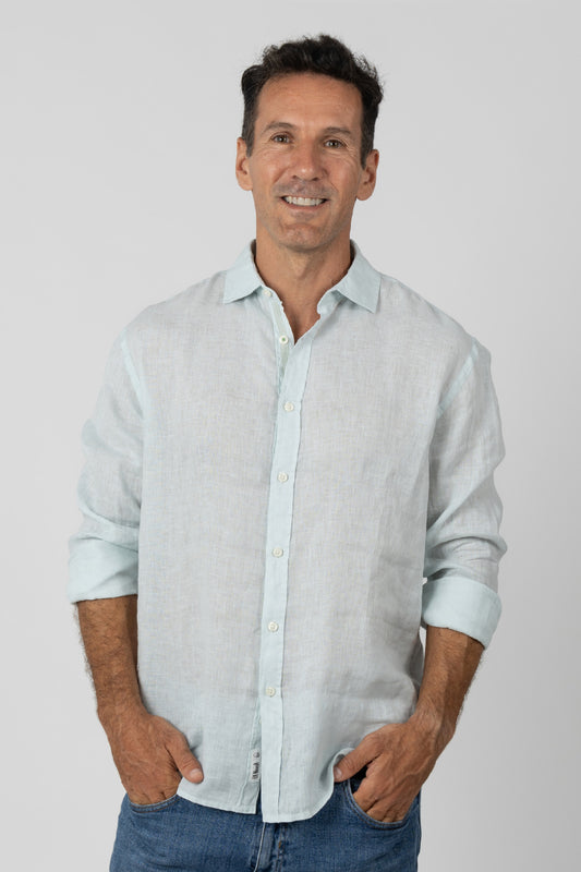 CAMISA LINO M/L Verde Agua