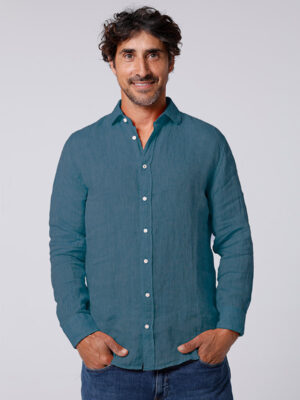 CAMISA LINO M/L Azul Egeo